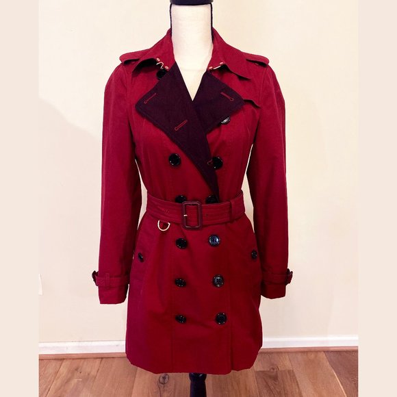 Burberry | Red Burgundy Two-Tone Trench Coat